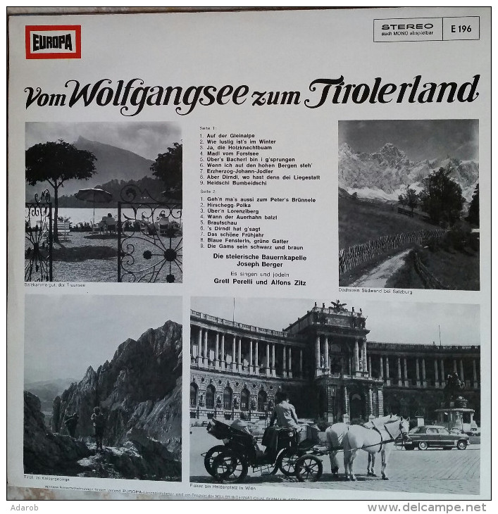 DISQUE VINYLE 33 Tours VOM WOLFGANGSEE ZUM TIROLERLAND - World Music