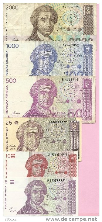 Banknotes - Lot - 5, 10, 25, 500, 1000, 2000 HRD, Croatia - Croatia