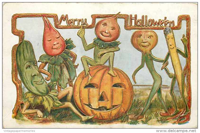 225543-Halloween, Whitney No WNY10-4, Vegetable Head People With A Jack O Lantern, Anthropomorphic - Halloween