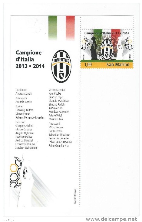 San Marino - Juventus Campione D\'Italia 2014 Con Bandella Illustrativa MNH - Unused Stamps