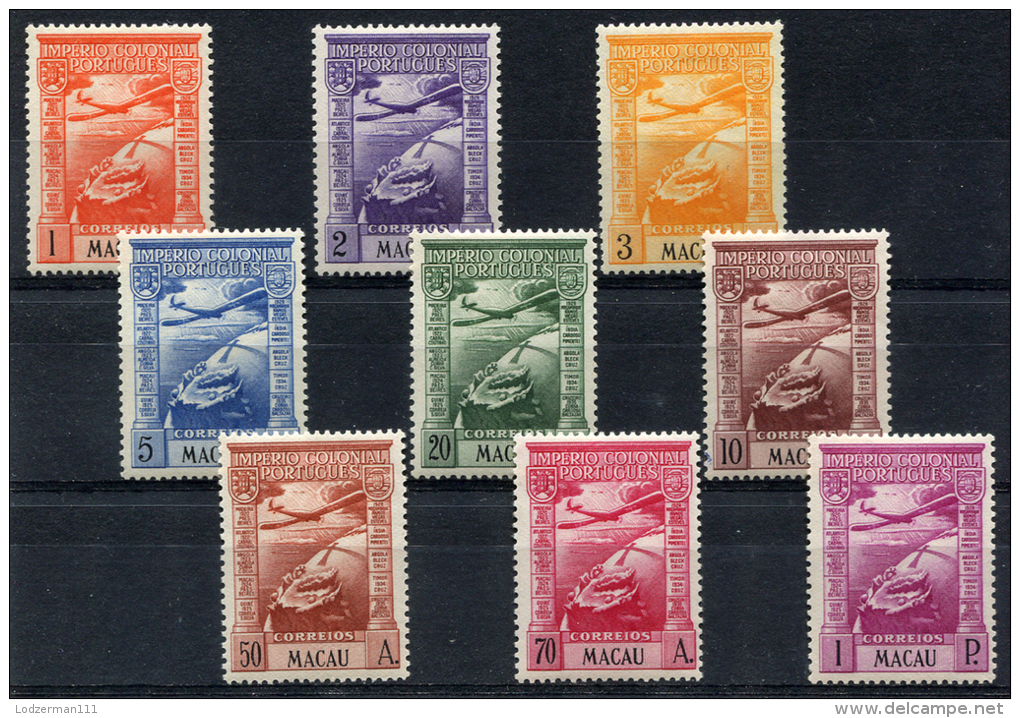 MACAU (Macao) Air Post 1938 - Yv.A7-15 (Mi.317-325, Sc.C7-15) MH (perfect) All VF - Posta Aerea