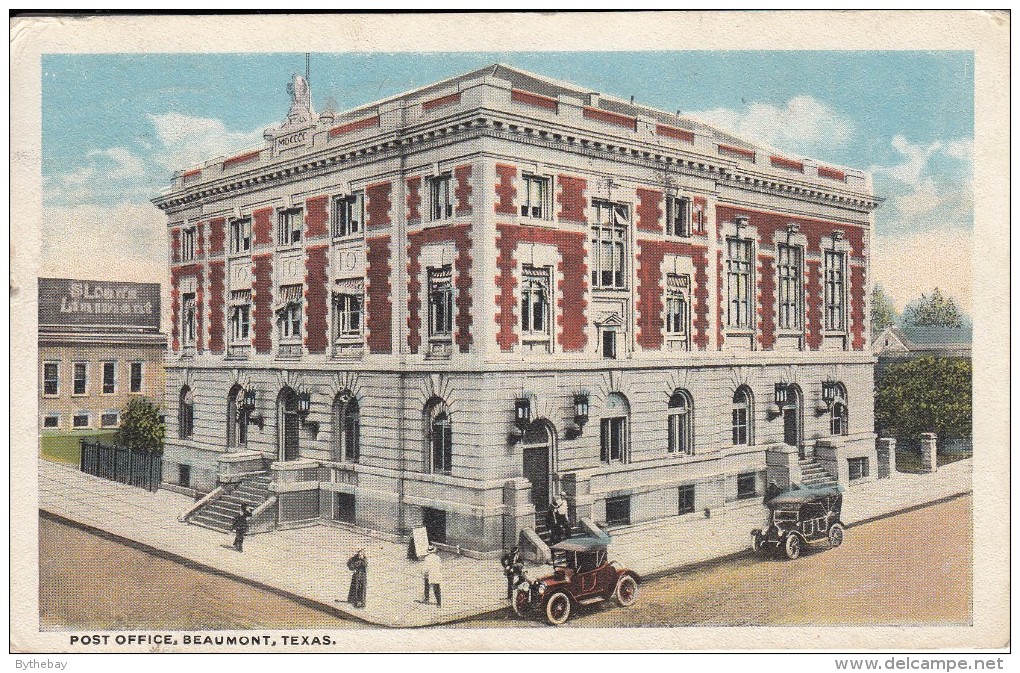 Post Office, Beaumont, Texas - Early Automobiles Parked Beside - Autres & Non Classés