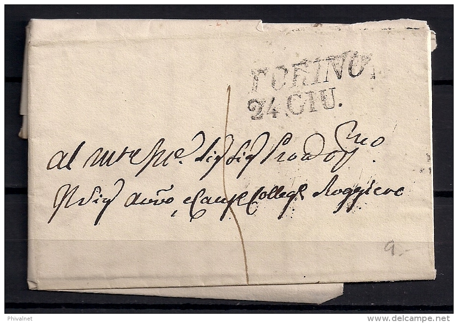 AÑO 1833, TORINO - CUNEO, CARTA  PREFILATELICA , MARCA " TORINO / 24. GIU." - 1. ...-1850 Prefilatelia