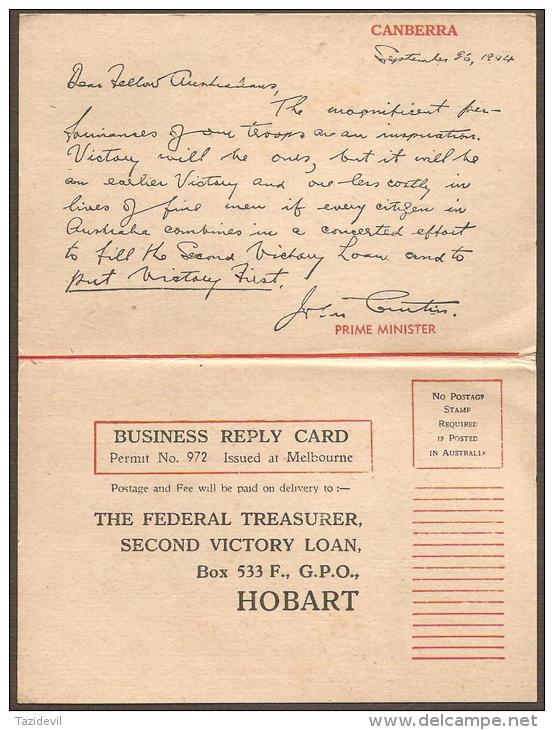 TASMANIA - 1944 OHMS Un-issued Lettercard, Addressed To Every Australian Asking To Invest In The Second Victory Loan - Covers & Documents