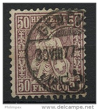 SWITZERLAND, 50 CENTIMES Sitting Helvetia ISSUE 1867 VFU STAMP - Oblitérés