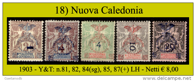 Nuova-Caledonia-018 - 1903 - Y&T: N. 81, 82, 84(sg), 85, 87, (+) Hinged - Privo Di Difetti Occulti - - Neufs