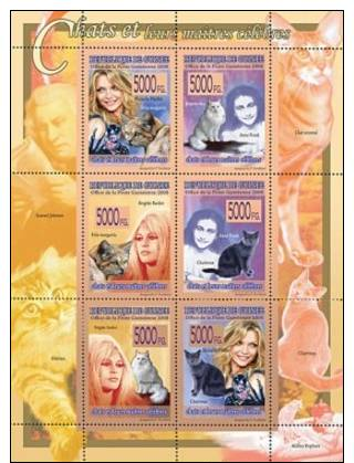 Gu0822 Guinea 2008 Cats S/s Audrey Hepburn Samuel Johnson Anne Frank  WW2 Brigitte Bardot - Guinée (1958-...)