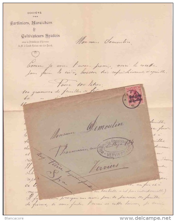 SPA 1916 Société Des Jardiniers Maraichers & Cultivateurs Spadois / Comte Horace Van Der Burch Président - Levensmiddelen