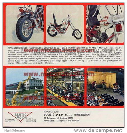 Fantic Chopper 50 1973 Depliant Originale Testo Francese Texte Français Genuine Brochure Prospekt - Motorräder