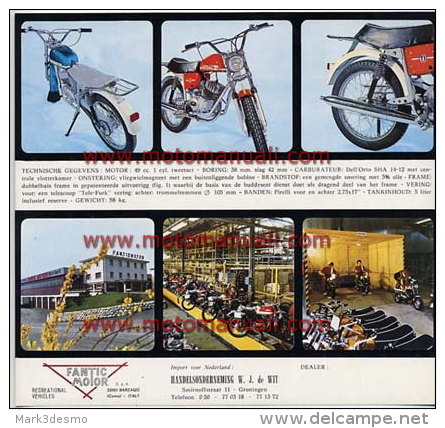 Fantic TURISMO INTERNAZIONALE 50 1973 Depliant Originale Olandese Dutch Text  Genuine Brochure Prospekt - Motorräder