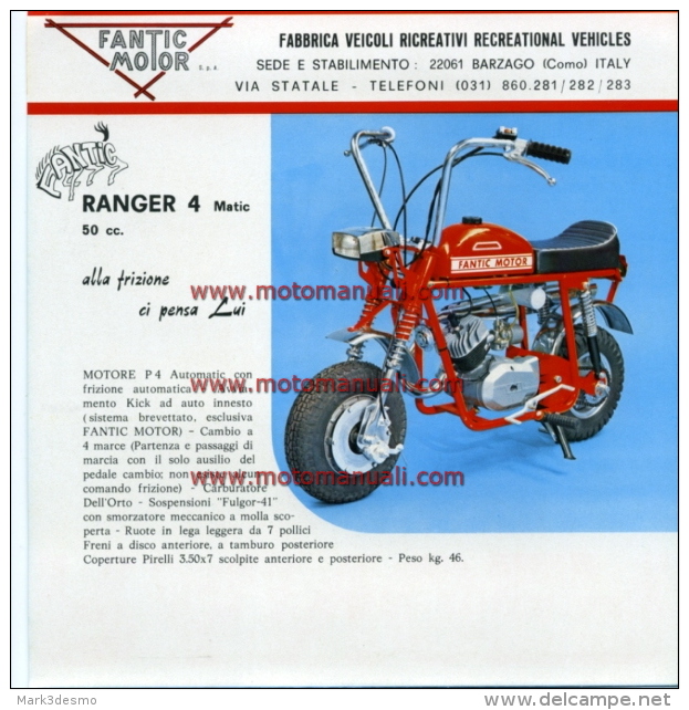 Fantic DIABLO CROSS 50 - RANGER 50 1972 Depliant Originale Italiano Genuine Brochure Prospekt - Motorräder