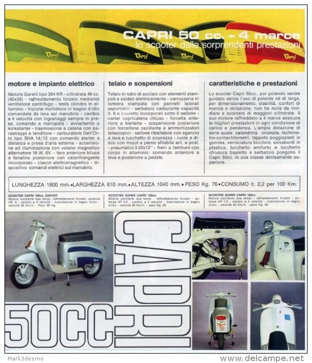 Garelli CAPRI 50 SCOOTER 1967 Depliant Originale Genuine Brochure Prospekt - Motorräder