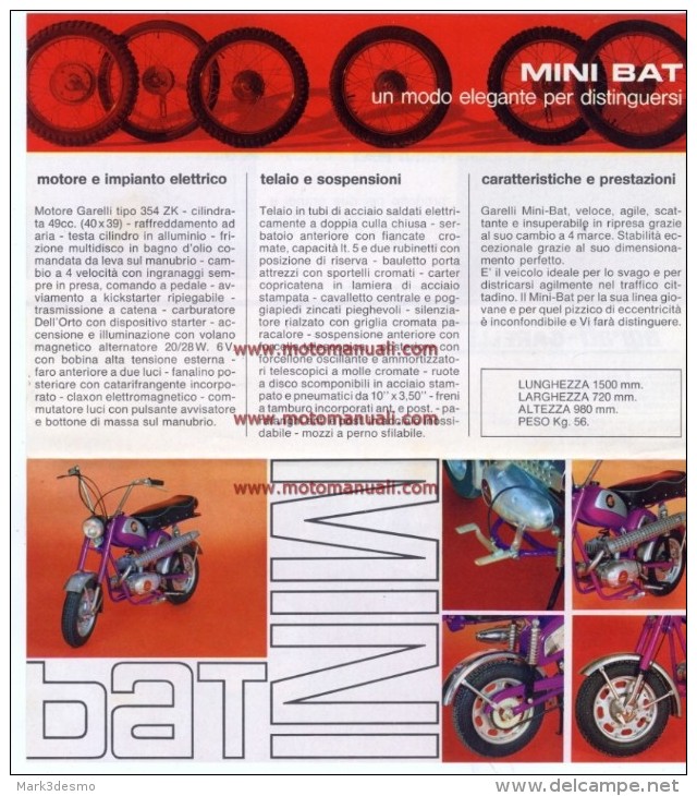 Garelli MINI BAT 50 1967 Depliant Originale Genuine Brochure Prospekt - Motorräder
