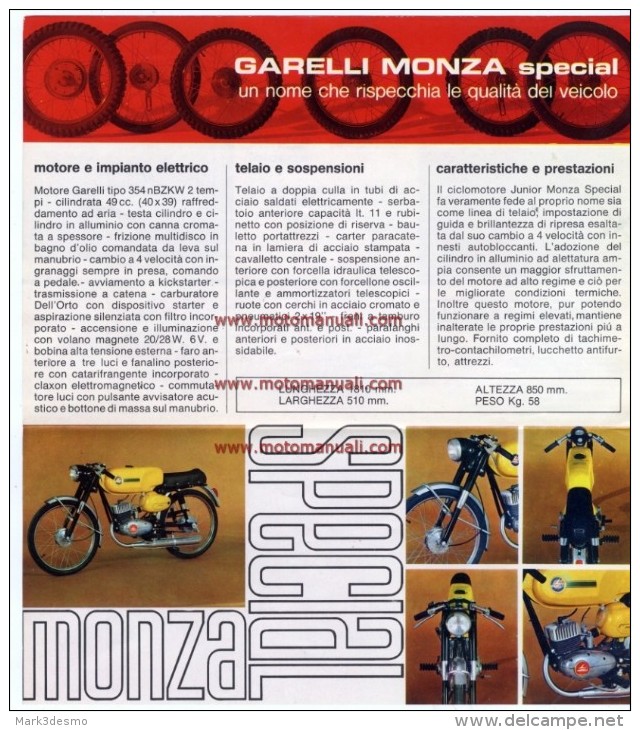 Garelli MONZA SPECIAL 50 1967 Depliant Originale Genuine Brochure Prospekt - Motorräder