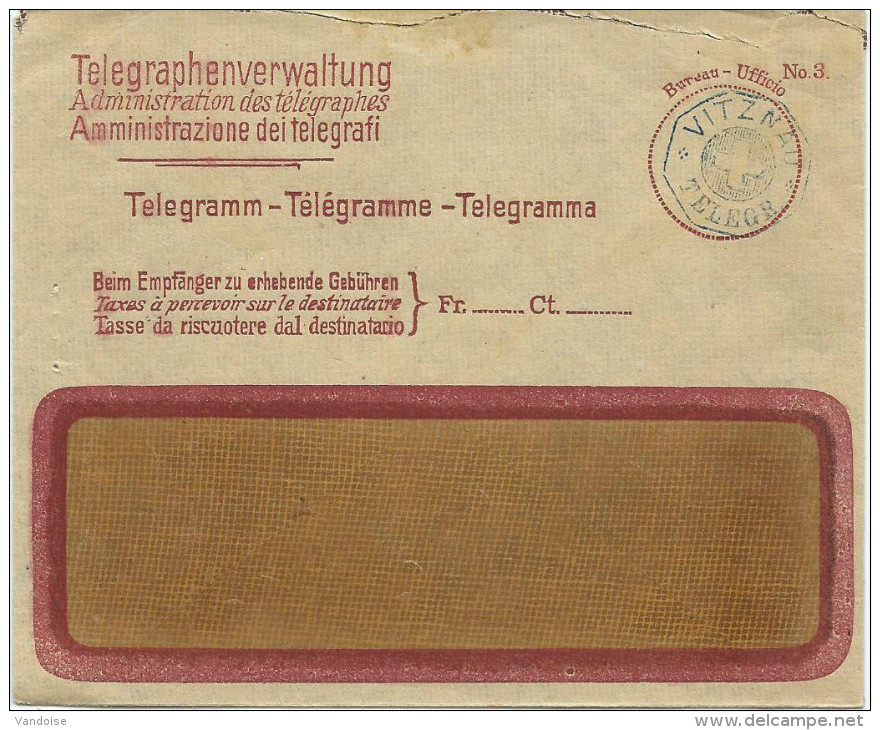 FORMULAIRE DE TELEGRAPHE AVEC CACHET BLEU DE VITZNAU - ...-1845 Prephilately