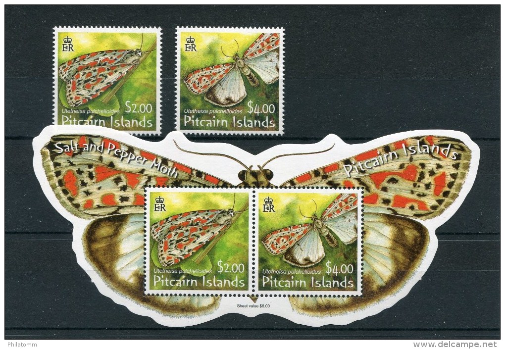 Pitcairn - Block Nr. 47 Und Mi.Nr. 729 / 730 - "Schmetterlinge" ** / MNH (aus Dem Jahr 2007) - Pitcairn