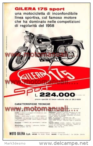 GILERA 175 SPORT 1958 Moto Depliant Originale Genuine Brochure Prospekt - Motorräder