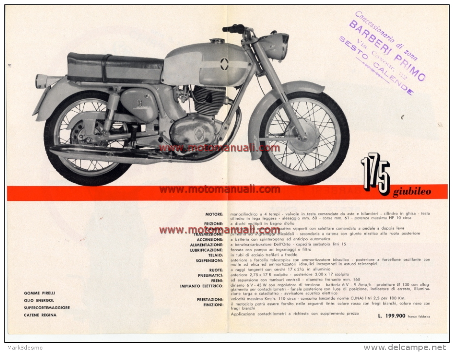 GILERA 175 GIUBILEO Moto Depliant Originale Genuine Brochure Prospekt - Motorräder