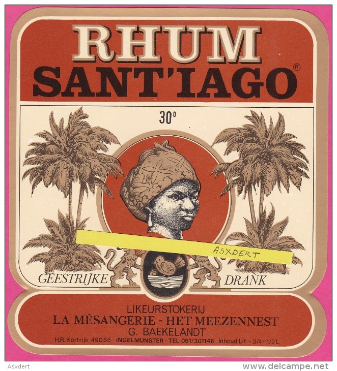 Etiket " RHUM "  Liqueurs / G. Baekelandt - Ingelmunster - Likeurstokerij - Autres & Non Classés