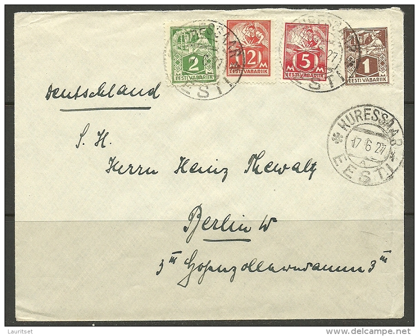 Estland Estonia 1927 Letter With Many Stamps KURESSAARE - Berlin - Estonia