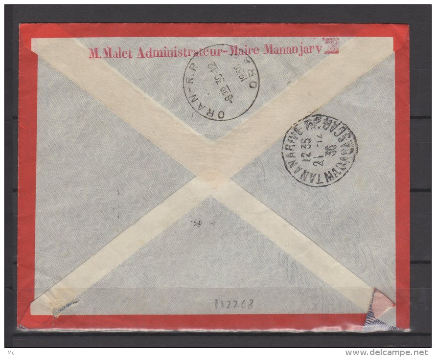 Madagascar - PA N° 7 , Entier Postal Sur Lettre Pour Alger - 1936 - Covers & Documents