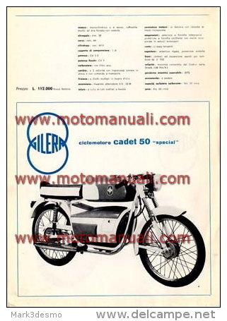 GILERA CADET 50 SPECIAL - CADET 50 SUPERVIAGGIO 1960 Moto Depliant Originale Genuine Brochure Prospekt - Motos