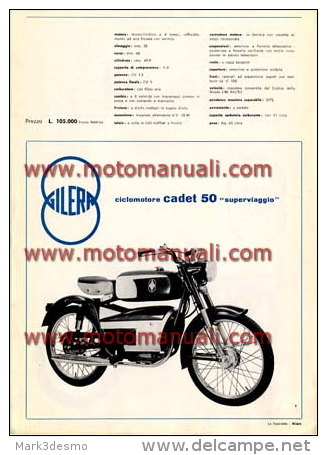 GILERA CADET 50 SPECIAL - CADET 50 SUPERVIAGGIO 1960 Moto Depliant Originale Genuine Brochure Prospekt - Motorräder