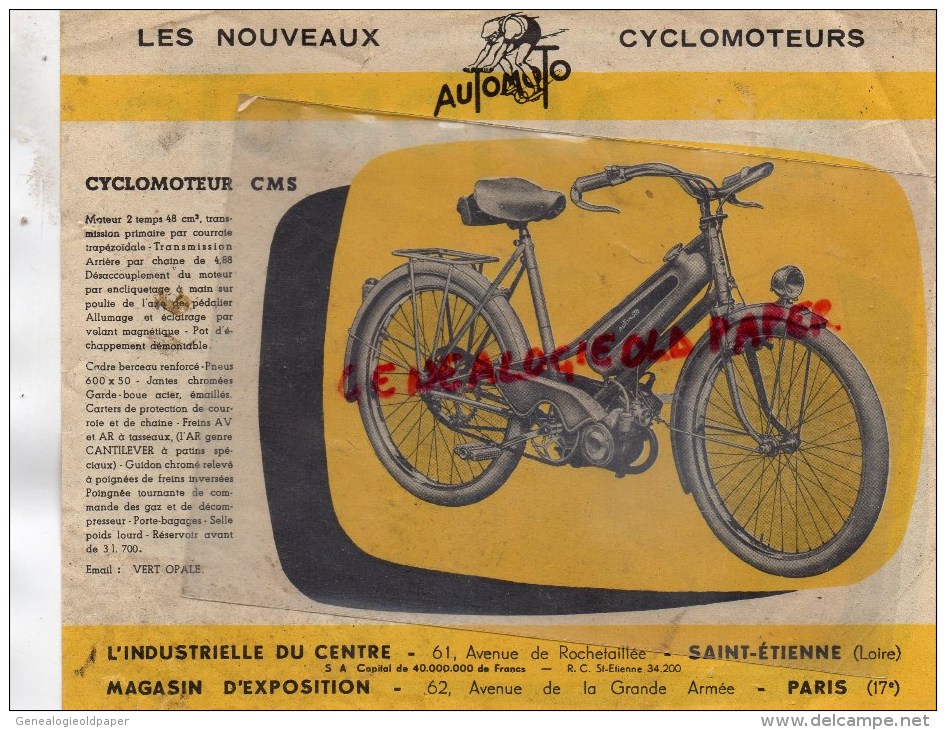 42 -ST  SAINT ETIENNE - CYCLOMOTEUR - MOTO- VELOMOTEUR - L' INDUSTRILLE DU CENTRE-61 AVENUE ROCHETAILLEE- - Verkehr & Transport