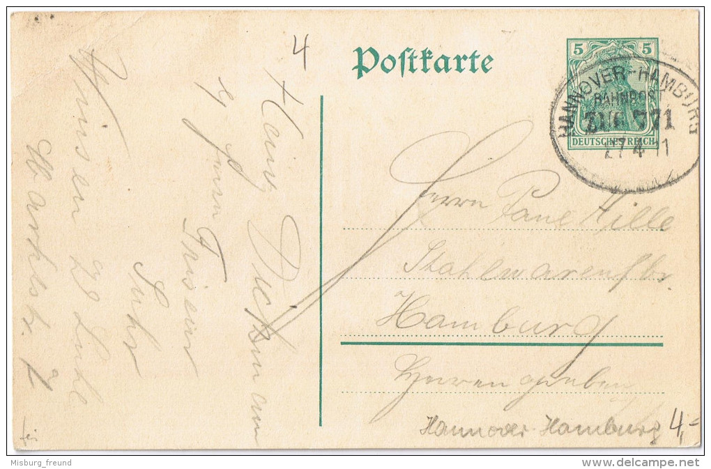 E840 Ganzsache Bahnpost "HANNOVER-HAMBURG" 1911 - Oblitérés