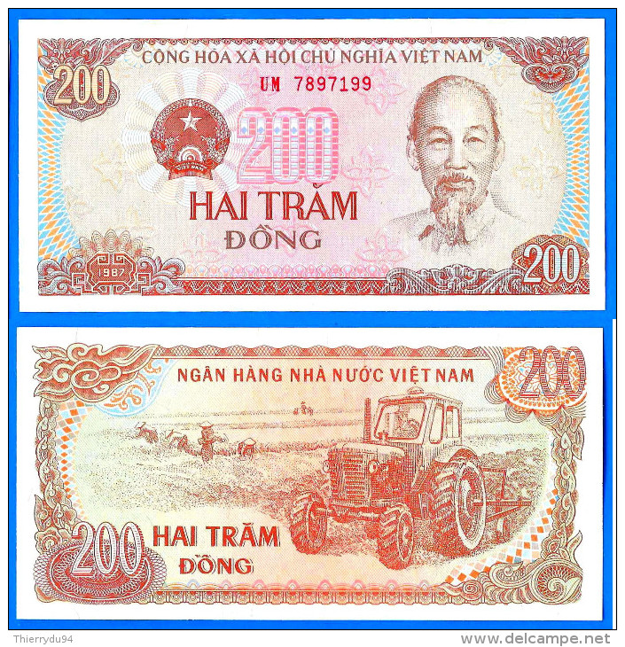 Vietnam 200 Dong 1987 Neuf UNC Tracteur Paysan Que Prix + Port Paypal Bitcoin Ok - Vietnam