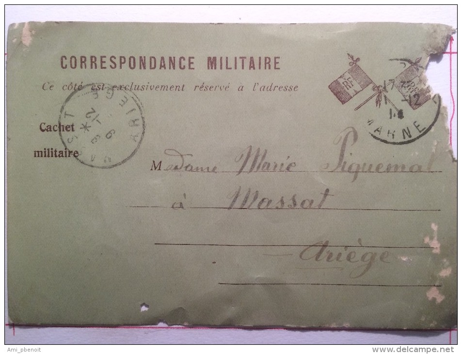Correspondance Militaire, Franchise, Envoyée à Massat Ariège - Guerre 1914-18
