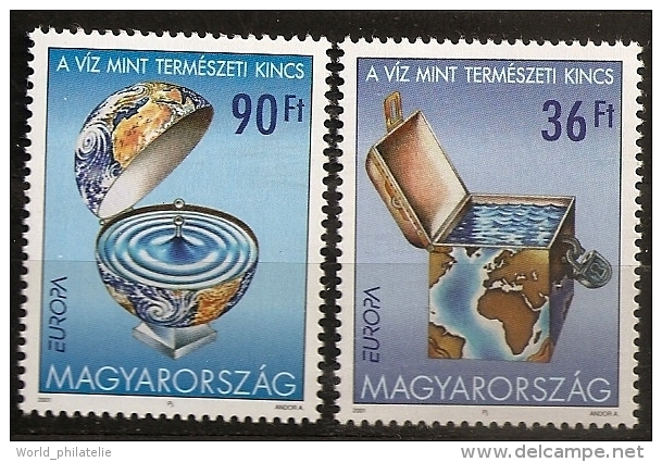 Hongrie Magyarorszag 2001 N° 3789 / 90 ** Europa, Eau, Richesse Naturelle, Coffre Fort, Serrure, Cadenas, Planisphère - Neufs