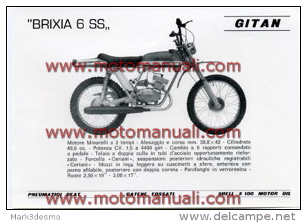 GITAN BRIXIA 6 SS 50 CICLOMOTORE Depliant Originale Genuine Brochure Prospekt - Motos