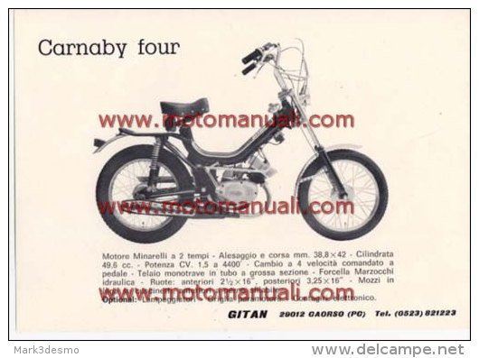 GITAN CARNABY FOUR 50 1975 CICLOMOTORE Depliant Originale Genuine Brochure Prospekt - Motos