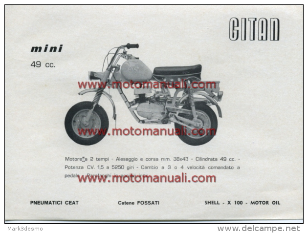 GITAN MINI 50 1972 CICLOMOTORE Depliant Originale Genuine Brochure Prospekt - Motos