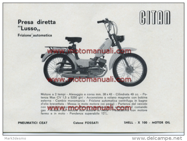 GITAN PRESA DIRETTA LUSSO 50 CICLOMOTORE Depliant Originale Genuine Brochure Prospekt - Motos