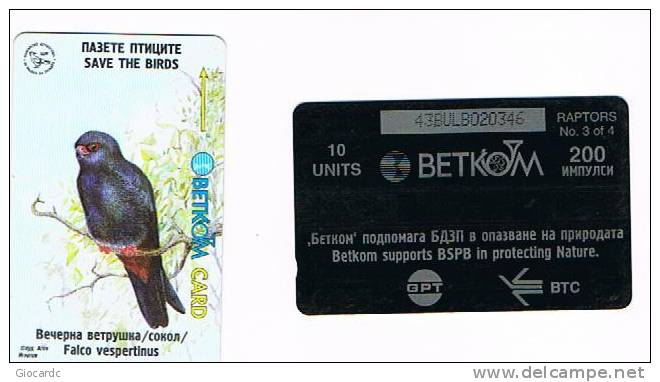 BULGARIA - GPT - BETKOM 1996 UCCELLI (BIRDS): FALCO VESPERTINUS     - CODE 43BULB - USATA (USED) - RIF. 7527 - Aigles & Rapaces Diurnes