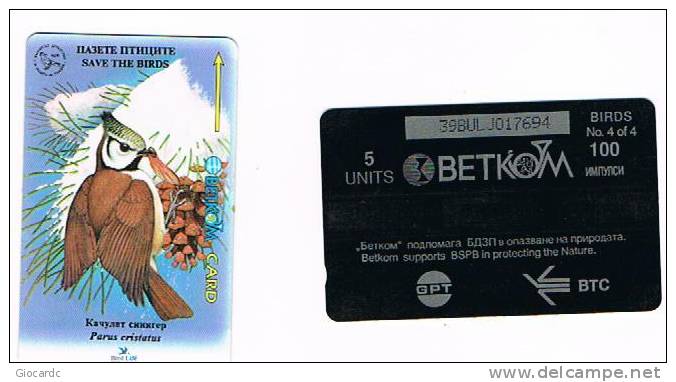 BULGARIA - GPT - BETKOM 1996 UCCELLI (BIRDS): PARUS CRISTATUS - CODE 39BULJ - USATA (USED) - RIF. 7518 - Passereaux