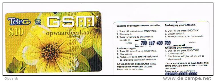 SURINAME (SURINAM) - TELE G  (GSM RECHARGE) - FLOWERS 10      - USED  -  RIF. 2047 - Flowers