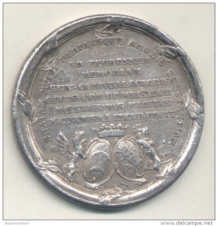 POLAND POLOGNE POLSKA STANISLAS II AUGUST PONIATOWSKI DEATH OF MARIA AMELIA MNISZECH 1772 SILVER MEDAL UNSIGNED - Monarchia / Nobiltà