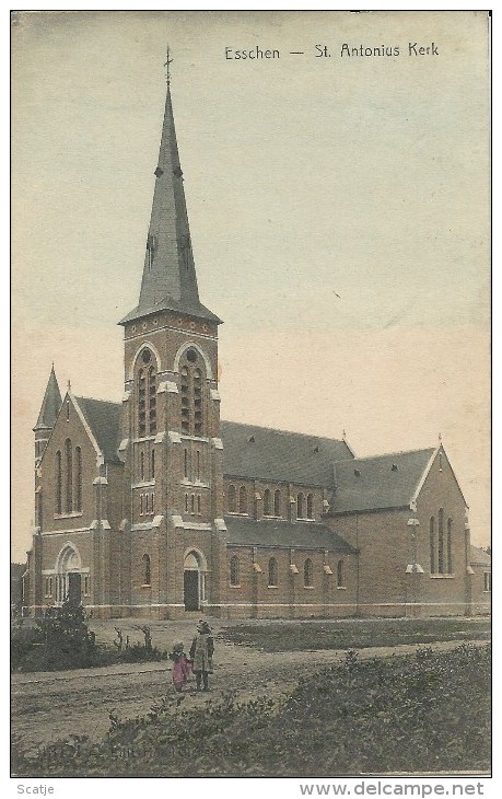 Esschen  -  St. Antonius Kerk ;  Zeer Mooie Gekleurde Kaart;  1920 Naar Brugge - Essen