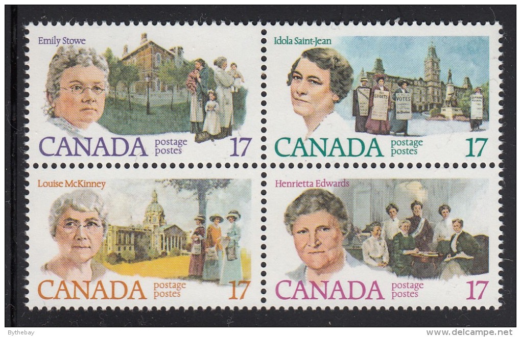 Canada MNH Scott #882a Block Of 4 With #879i Pink Brooch On Collar (Emily Stowe) 17c Canadian Feminists - Errors, Freaks & Oddities (EFO)