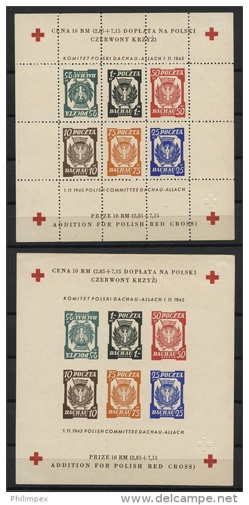 POLAND, PAIR OF SHEETLETS DACHAU, PERF. IMPERF., BOTH INVERTED STAMP - Campo De Prisioneros