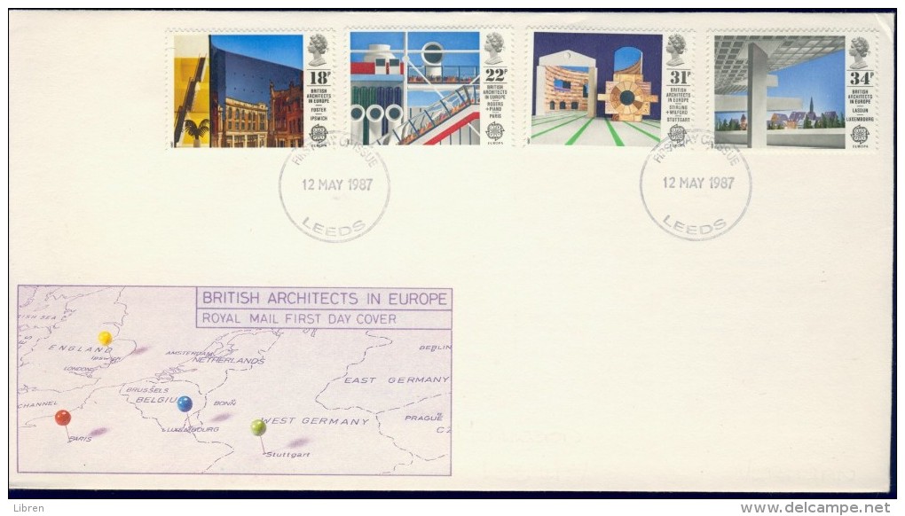 DV12-013 GREAT BRITAIN 1987 FDC SG 1355-1358 EUROPE CEPT, BRITISH ARCHITECTS IN EUROPE. - 1981-1990 Decimal Issues