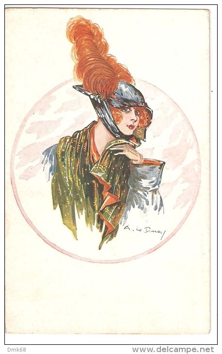 A. LE DUCY - 1920s POSTCARD - WOMAN &amp; HAT WITH PLUMES - N. 2071-3 - Other & Unclassified