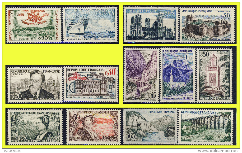 N° 1235 A 1247 SÉRIE TOURISTIQUE + JOURNÉE DU TIMBRE ET DIVERS 1960 - N** SANS TRACE DE CHARNIÈRE - - Unused Stamps