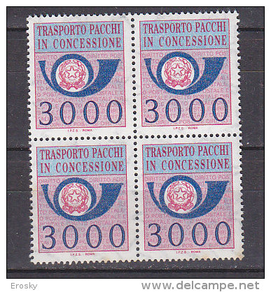 Y6284 - ITALIA PACCHI CONCESSIONE Ss N°22 - ITALIE COLIS Yv N°109 ** Quartina Bloc - Pacchi In Concessione