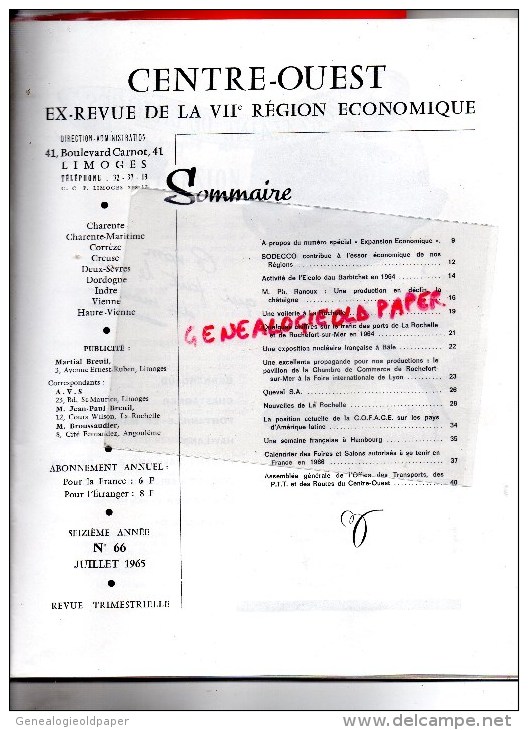 16-17-19-23-79-24-36-86-8 7- REVUE CENTRE OUEST - LIMOGES- N° 66- JUILLET 1965- SPECIAL LA ROCHELLE- ROCHEFORT SUR MER - Toerisme En Regio's