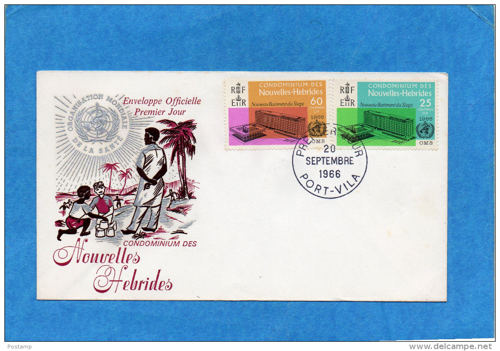 NLLE HEBRIDES-2- Enveloppes FDC-illustrée-1966 -série N°245-8-Français+Anglais - FDC