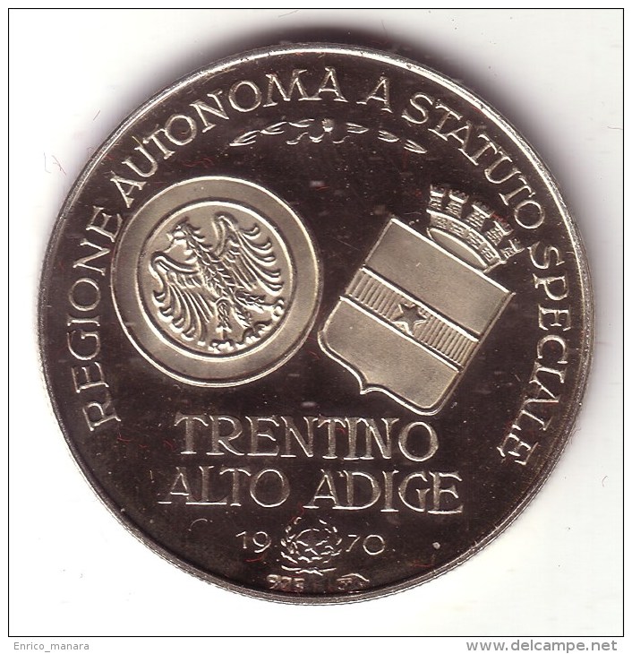 REGIONALI 1970:  TRENTINO ALTO ADIGE  -  Prime Elezioni - Argento 925  FDC, Fondo Specchio - Altri & Non Classificati